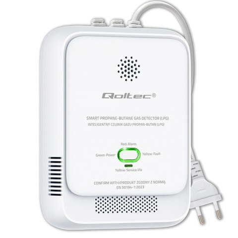 Qoltec Certyfikowany Czujnik wycieku gazu Propan-Butan | detektor LPG | alarm 85dB | LED