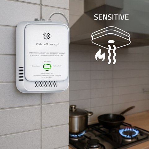 Qoltec Certyfikowany Czujnik wycieku gazu Propan-Butan | detektor LPG | alarm 85dB | LED