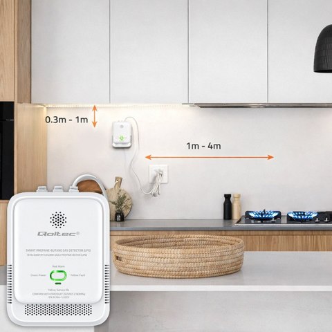 Qoltec Certyfikowany Czujnik wycieku gazu Propan-Butan | detektor LPG | alarm 85dB | LED