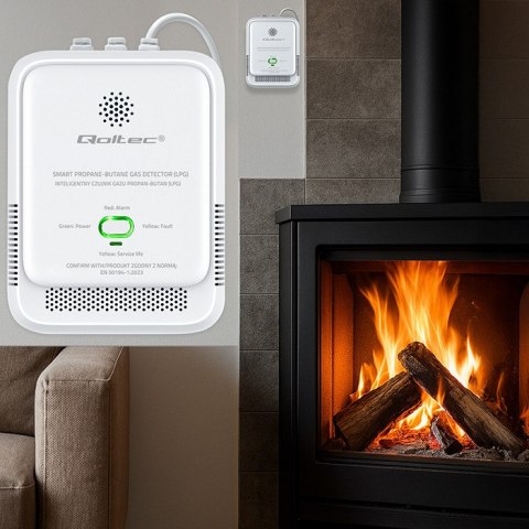 Qoltec Certyfikowany Czujnik wycieku gazu Propan-Butan | detektor LPG | alarm 85dB | LED