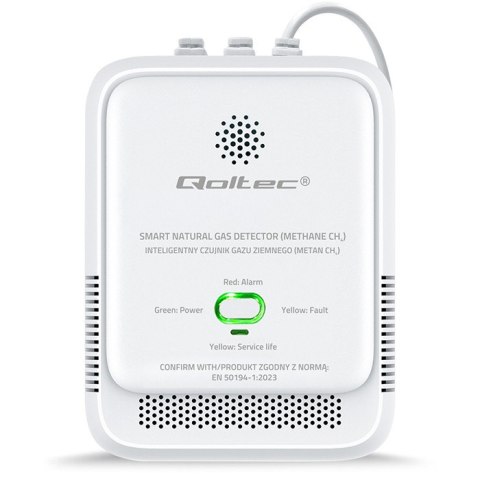 Qoltec Certyfikowany Czujnik wycieku gazu ziemnego | detektor CH4 | NG | alarm 85dB | LED