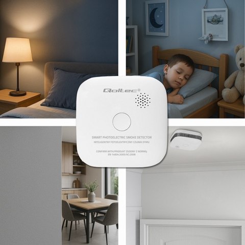 Qoltec Certyfikowany bezprzewodowy Czujnik dymu z baterią | żywotność sensora 10 lat | żywotność baterii 10 lat | alarm 85dB | L