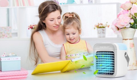 Przenośny klimatyzer, USB, 7 cali, 9 łopatek, 3 prędkości, 2000 mAh, biały Przenośny klimatyzer, USB, 7 cali, 9 łopatek, 3 prędkości, 2000 mAh, biały
