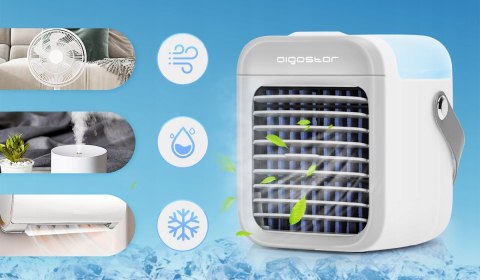 Przenośny klimatyzer, USB, 7 cali, 9 łopatek, 3 prędkości, 2000 mAh, biały Przenośny klimatyzer, USB, 7 cali, 9 łopatek, 3 prędkości, 2000 mAh, biały