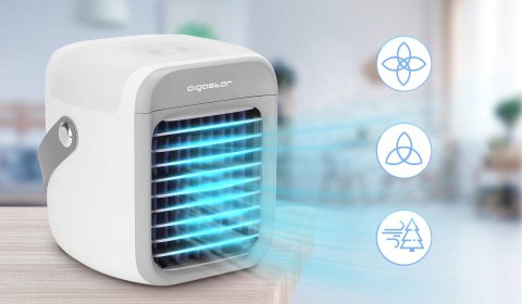 Przenośny klimatyzer, USB, 7 cali, 9 łopatek, 3 prędkości, 2000 mAh, biały Przenośny klimatyzer, USB, 7 cali, 9 łopatek, 3 prędkości, 2000 mAh, biały