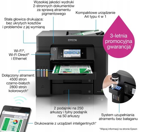 Urządzenie wielofunkcyjne kolorowe EPSON L6550 Dwustronny druk i skaner Urządzenie wielofunkcyjne kolorowe EPSON L6550 Dwustronny druk i skaner