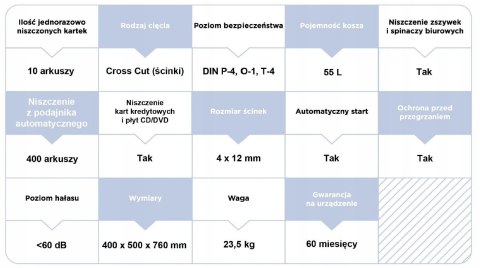 Niszczarka Verotech VS-405AF z doskonałym płaskim podajnikiem automatycznym, kosz 55l Zabezpieczenie PIN Niszczarka Verotech VS-405AF z doskonałym płaskim podajnikiem automatycznym, kosz 55l Zabezpieczenie PIN