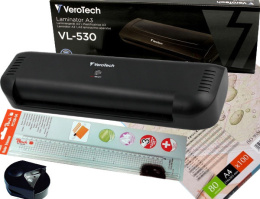 SzybkiLaminator A3 Verotech VL-530 + 110x Folia Opus A3 / A4 + Trymer + Zaokraglacz rogów (VL-530+100xA4+PC100-04+PC100-00)