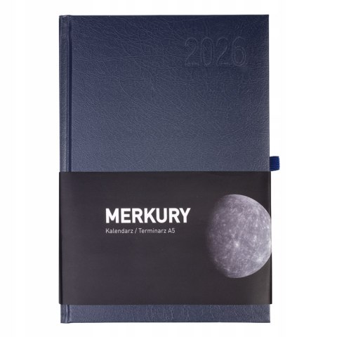 Kalendarz książkowy A5 2026 Dzienny, Dla biznesmena Opus Merkury Niebieski