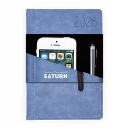 Kalendarz książkowy Biznesowy 2026 A5 Dzienny Saturn Quantum Niebieski