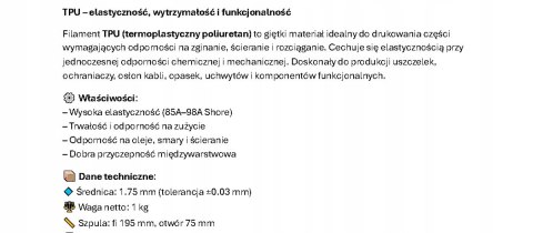 Elastyczny, termoplastyczny, Filament TPU Red / Czerwony 1kg nertto 1,75mm