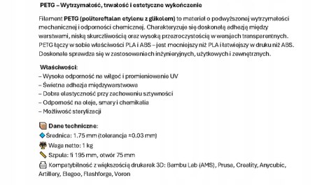 Profesjonalny Filament PETG Szary Gray 1kg netto 1,75mm Professjonal LAB