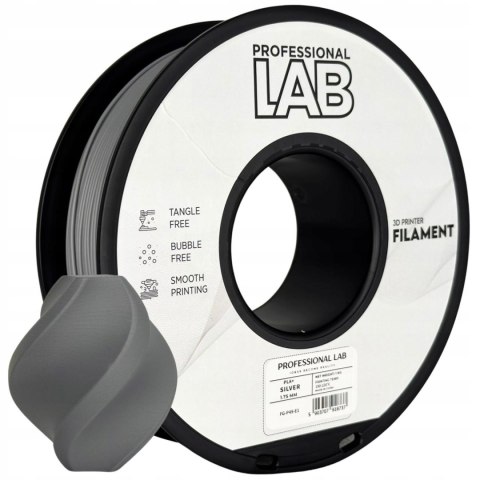 Profesjonalny Filament PLA+ Srebrny 1kg netto 1,75mm Professjonal LAB