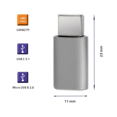 Qoltec Adapter przejściówka USB-C 3.1 | Micro USB | MHL | Aluminiowy