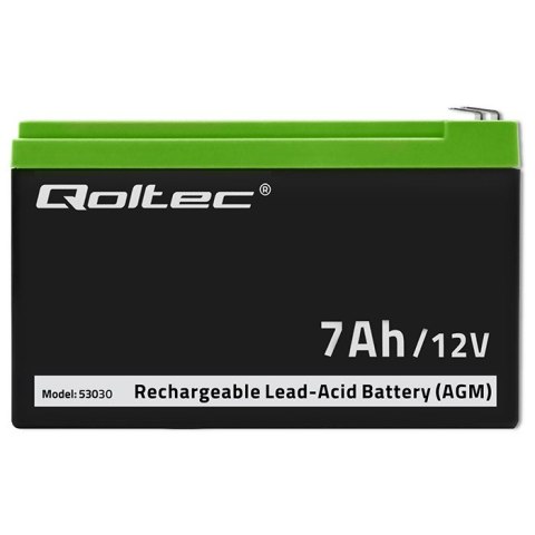 Qoltec Akumulator AGM | 12V | 7Ah | Bezobsługowy | Wydajny | LongLife | do UPS, security