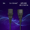 Qoltec Kabel przedłużający zasilający IEC C13/C14 | 3x1.00mm² | 3m