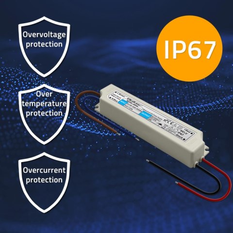 Qoltec Zasilacz impulsowy LED IP67 | 20W | 12V | 1.6A | Wodoodporny | Biały