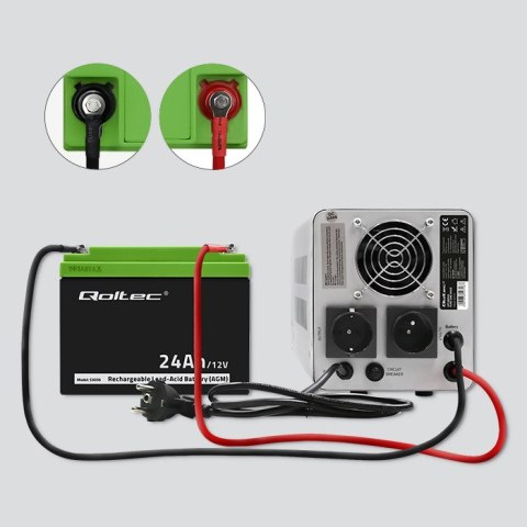 Qoltec Akumulator AGM | 12V | 24Ah | Bezobsługowy | Wydajny | LongLife | do UPS, skutera