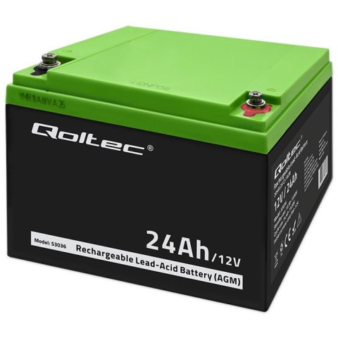Qoltec Akumulator AGM | 12V | 24Ah | Bezobsługowy | Wydajny | LongLife | do UPS, skutera