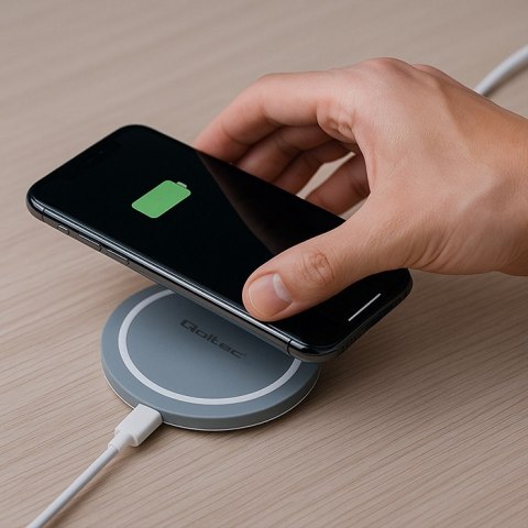 Qoltec Bezprzewodowa ładowarka indukcyjna RING | Qualcomm QuickCharge 3.0 10W | Szary