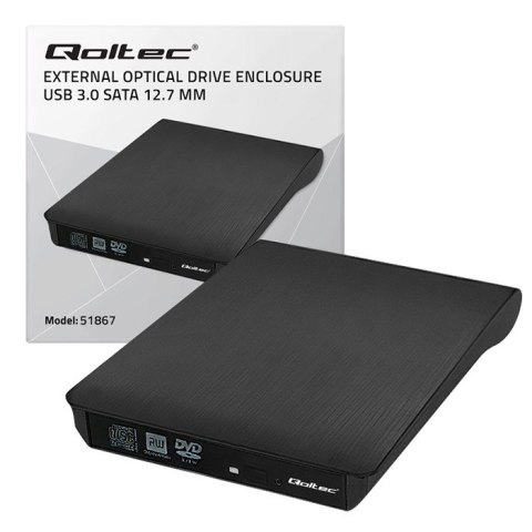 Qoltec Obudowa/kieszeń na napęd optyczny CD/DVD SATA | USB 3.0 | 12.7mm | wbudowany kabel
