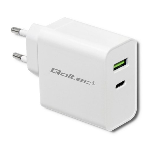 Qoltec Ładowarka sieciowa 45W | 5-20V | 2.4-3A | USB typ C PD | USB 3.0 | Biała