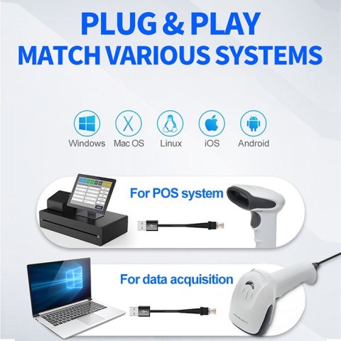 Qoltec Skaner czytnik kodów kreskowych 1D | matryca CCD | USB | Biały