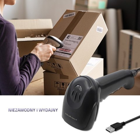 Qoltec Skaner czytnik kodów kreskowych 1D | matryca CCD | USB | Czarny
