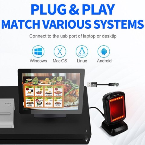 Qoltec Stacjonarny skaner czytnik kodów kreskowych i QR | 1D 2D | USB | Szybki