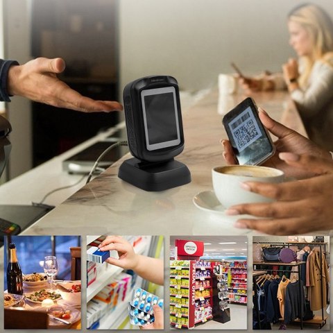 Qoltec Stacjonarny skaner czytnik kodów kreskowych i QR | 1D 2D | USB | Szybki