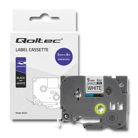 Qoltec Taśma do BROTHER TZe-221 | 9mm x 8m | Biała/ Czarny nadruk