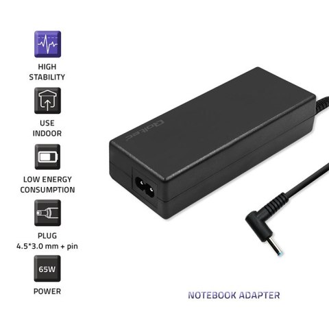 Qoltec Zasilacz do laptopa HP 65W | 19.5V | 3.33A 4.5*3.0+pin | adapter 4.5*3.0+pin/7.4*5.0+pin |+kabel zasilający