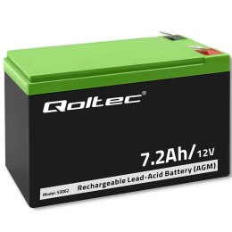 Qoltec Akumulator AGM | 12V | 7.2Ah | Bezobsługowy | Wydajny | LongLife | do UPS, security