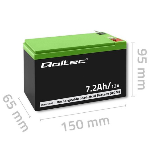 Qoltec Akumulator AGM | 12V | 7.2Ah | Bezobsługowy | Wydajny | LongLife | do UPS, security