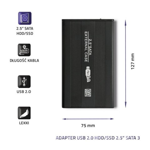 Qoltec Aluminiowa obudowa/kieszeń do dysków HDD/SSD 2.5" SATA3 | USB 2.0 | Czarny