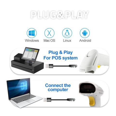 Qoltec Skaner czytnik kodów kreskowych 1D | EAN | USB | Biały