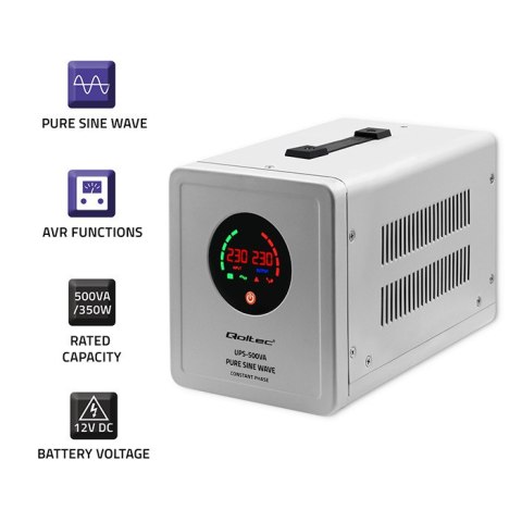 Qoltec Zasilacz awaryjny UPS 500VA/350 | Przetwornica 12/230V z AVR | SF | Sinus