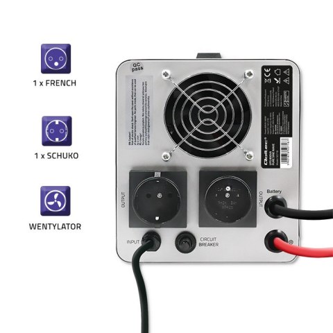 Qoltec Zasilacz awaryjny UPS 800VA/560 | Przetwornica 12/230V z AVR | SF | Sinus