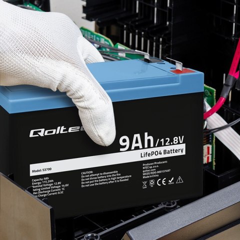Qoltec Akumulator LiFePO4 Litowo-Żelazowo-Fosforanowy | 12.8V | 9Ah | 115.2Wh | BMS
