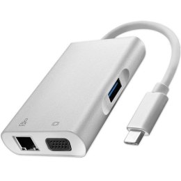 Qoltec Hub Adapter USB-C 3.1 4w1 | USB 3.0 | VGA | RJ45 | USB-C PD 92W