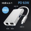 Qoltec Hub Adapter USB-C 3.1 4w1 | USB 3.0 | VGA | RJ45 | USB-C PD 92W