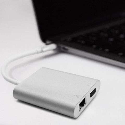 Qoltec Hub Adapter USB-C 3.1 4w1 | USB 3.0 | VGA | RJ45 | USB-C PD 92W