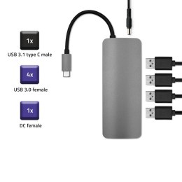 Qoltec Hub Adapter USB-C 3.1 5w1 | 4x USB 3.0 | DC