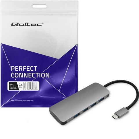 Qoltec Hub Adapter USB-C 3.1 5w1 | 4x USB 3.0 | DC