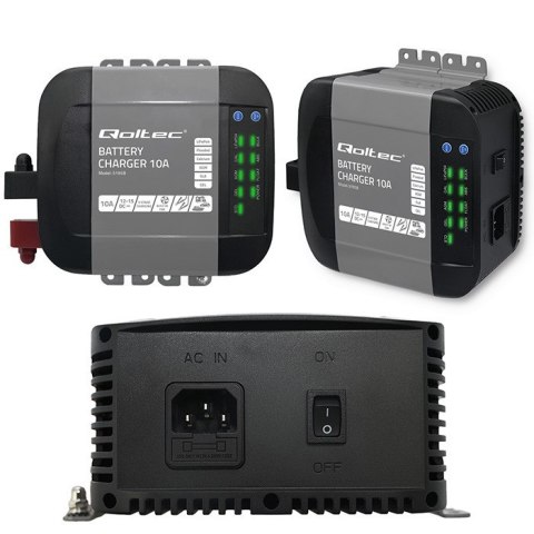 Qoltec Inteligentna ładowarka Monolith do akumulatorów LiFePO4 AGM GEL SLA | 10A | 12V