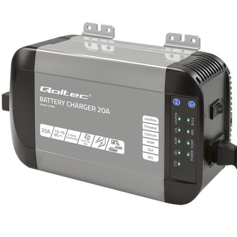 Qoltec Inteligentna ładowarka Monolith do akumulatorów LiFePO4 AGM GEL SLA | 20A | 12V