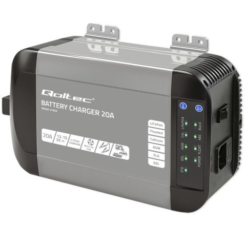 Qoltec Inteligentna ładowarka Monolith do akumulatorów LiFePO4 AGM GEL SLA | 20A | 12V