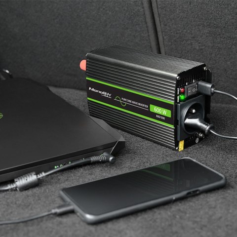 Qoltec Przetwornica napięcia Monolith | 300W | 600W | 12V na 230V | Czysty Sinus