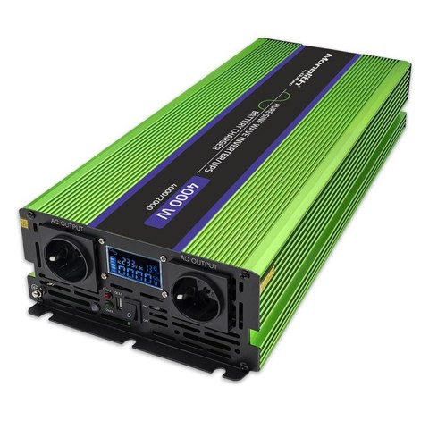 Qoltec Przetwornica napięcia Monolith | ładowanie baterii | UPS | 2000W | 4000W |12V na 230V |Czysty Sinus | LCD