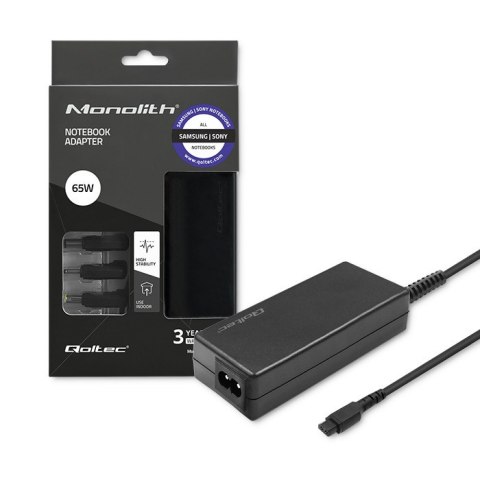 Qoltec Zasilacz specjalizowany do Samsung Sony 65W | SmartPlug | 3 wtyczki | + kabel zasilający